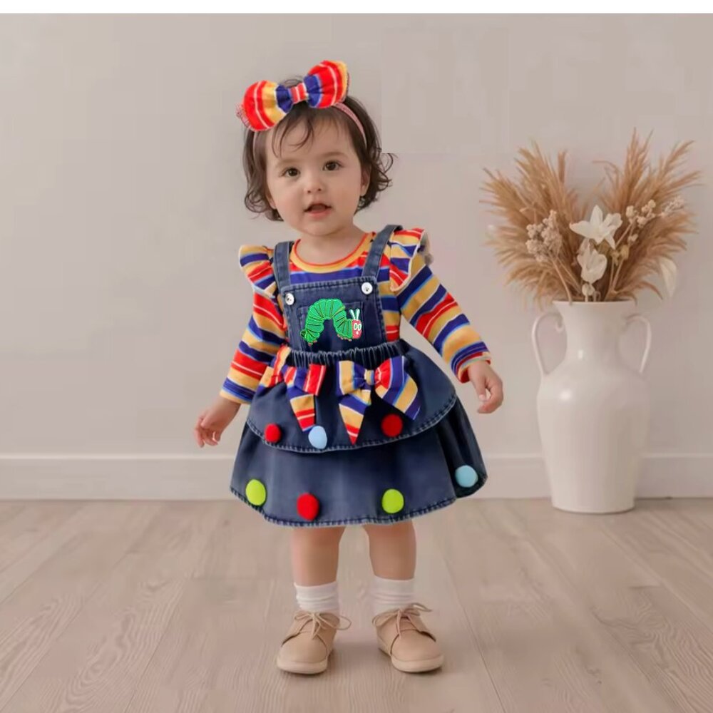 The Very Hungry Caterpillar Dress First Birthday clothes outfit Denim Overalls